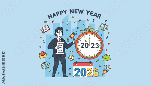 Business law enforcement celebrates New Year and upcoming legislation 2026 in corporate setting