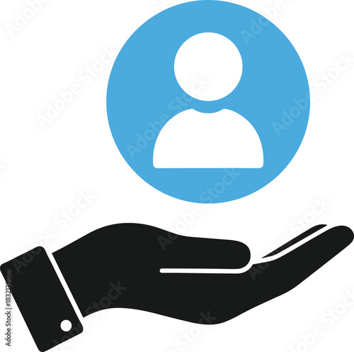 PrintHand Holding User Profile Icon Vector Illustration, Representation of Customer Service, Support, Care, and Personal Client Relationship Management Concept