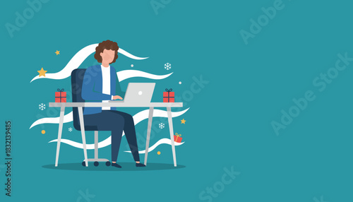 A professional works on a laptop during the festive holiday season