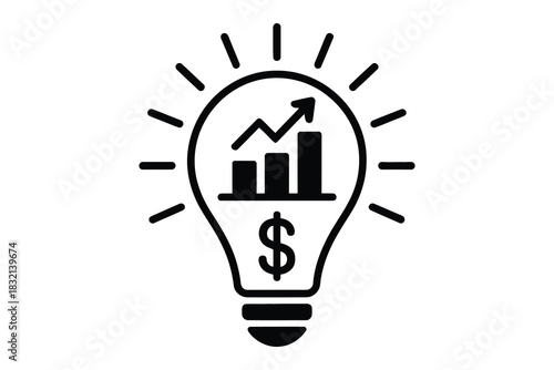 Light bulb business idea icon with growth chart and dollar symbol for financial success concept design