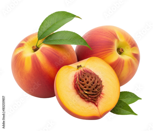 Juicy peaches ready for harvest orchard food nature isolated on transparent background
