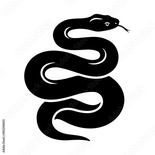 Black snake coiled with tongue out on a white background illustration