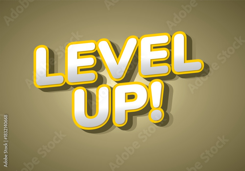 A vibrant and playful graphic featuring the text LEVEL UP! in bold, three dimensional style with a y