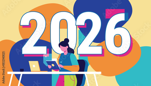 Professional woman planning for 2026 business strategy using modern digital tools