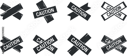 A collection of caution signs in black and white vector style, suitable for safety and warning applications