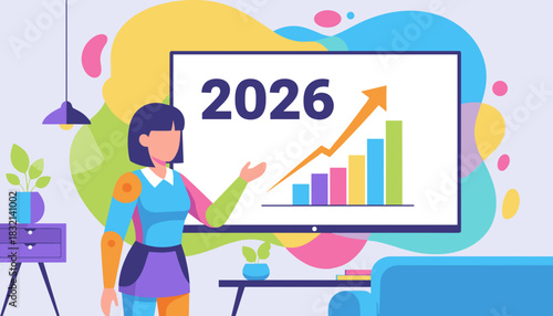 Business professional presenting 2026 growth chart Future success and strategic planning projection