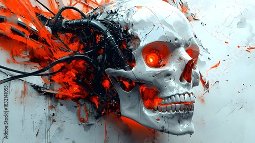 Horrifying Skull Explosion in Fiery Gothic Apocalyptic Scene