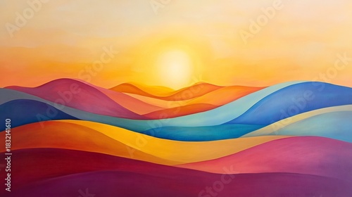 Vibrant Mountainous Landscape at Sunset with Gradient Sky