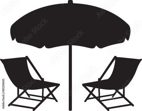 Comfortable wooden beach chairs and umbrella set, a perfect vector illustration for summer relaxation and vacation travel outdoors