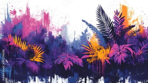 Vibrant Tropical Jungle Foliage Abstract Landscape