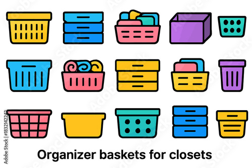Colorful organizer baskets for closet storage and home organization