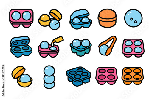 Colorful egg carton icons with cute design and playful styles