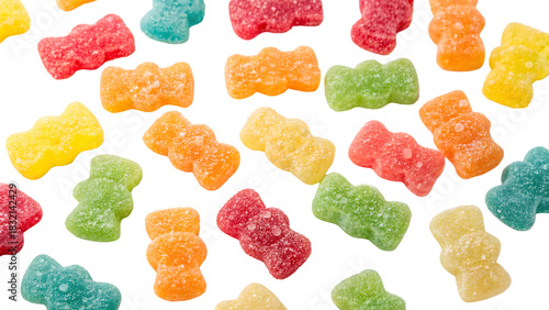 Wallpaper Mural Colorful Sour Patch Kids gummies individually placed cut out on PNG. AI GENERATED. Torontodigital.ca