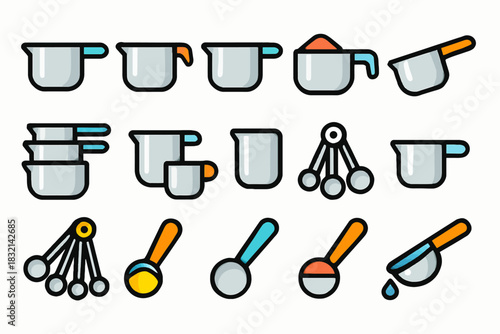 Colorful measuring tools set: cups and spoons for cooking and baking