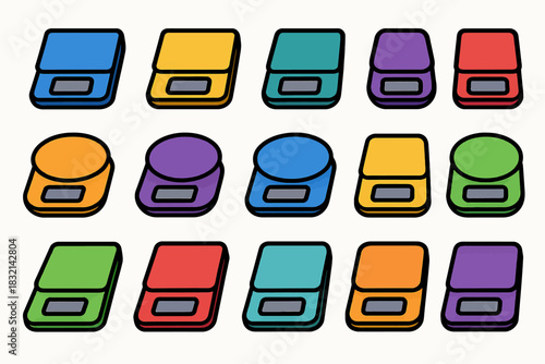 Colorful digital kitchen scales: vibrant assortment of square and round designs