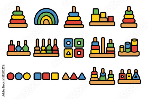 Colorful educational wooden toys for child development and play