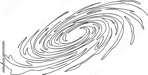 A swirling spiral galaxy in a minimalist black and white outline vector style, ideal for cosmic and space-themed designs