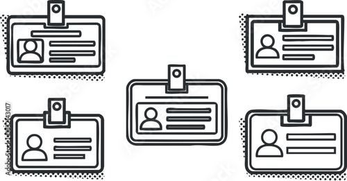 A collection of identification cards featuring profiles and information in a flat minimalist outline vector style, suitable for professional branding and design projects