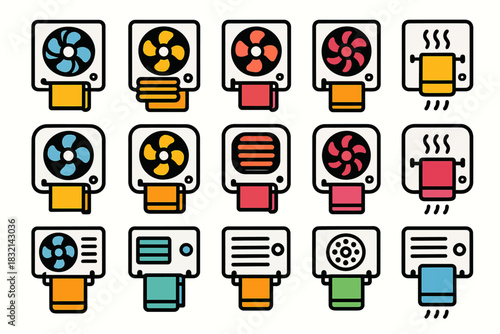Colorful air conditioning icons: cooling and heating symbols