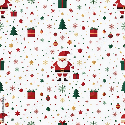 Seamless Christmas Pattern with Santa Claus and Festive Elements.
