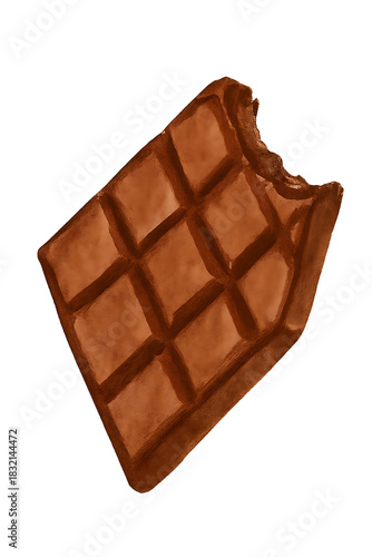 A delicious brown milk chocolate bar with a bite taken out, highlighting the sweet treat and indulgent dessert.