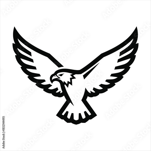 Stylized hawk bird of prey in flight with wings spread wide