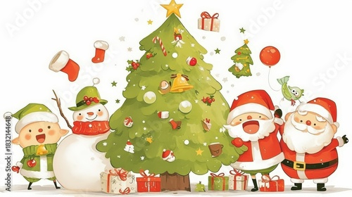 Christmas background with xmas tree, Merry Christmas greeting card, Winter holiday theme, Space for text