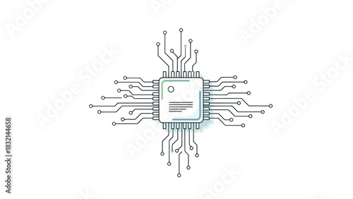 Modern Integrated Circuit Chip with Connected Electronic Pathways Futuristic Technology Concept