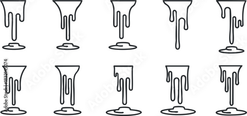 A collection of dripping liquid icons in minimalist black outline vector style, suitable for modern designs and creative projects