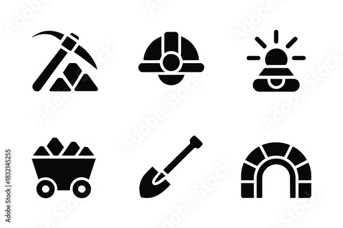 Collection of mining industry icons and symbols