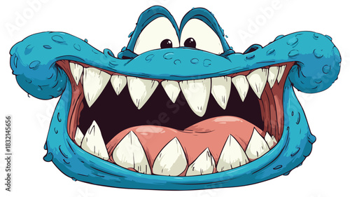 Playful Blue Monster Cartoon Character with Big Mouth Illustration