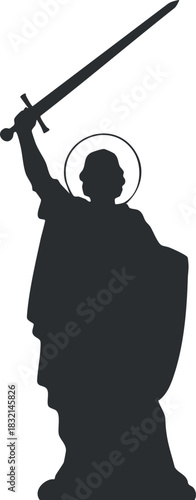 A silhouette of a heroic figure holding a sword in a minimalist vector style, ideal for cultural and historical designs