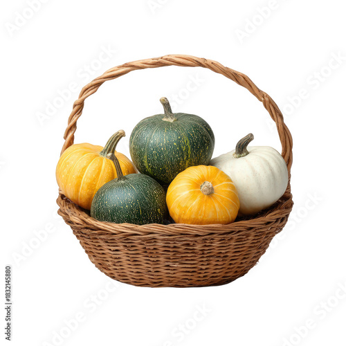 Wallpaper Mural Variety of colorful pumpkins in a woven basket seasonal autumn harvest isolated on white background Torontodigital.ca