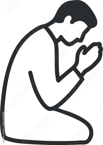 A sad person sitting with their head bowed in outline vector style, ideal for mental health awareness and emotional support themes