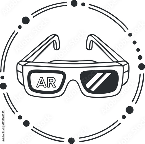 A pair of augmented reality glasses featuring the letters AR in a clean outline vector style, suitable for tech branding and innovative presentations