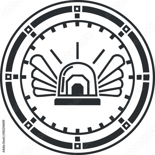 A siren light icon in black and white outline vector style, perfect for emergency response graphics and safety signage