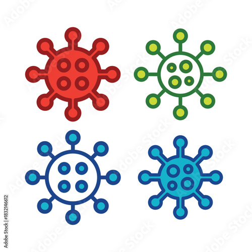 Virus and bacteria microbe cell colorful flat vector icons set