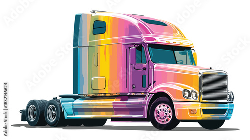 Vibrant Rainbow Design Semi Truck Illustration for Creative Projects