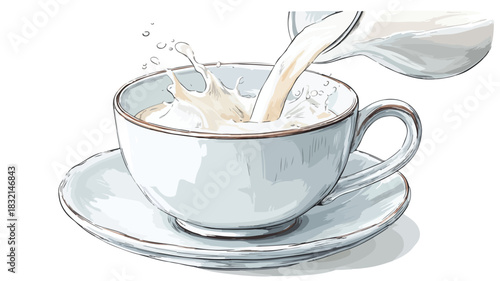 Pouring Milk into Cup Vector Illustration with Outline