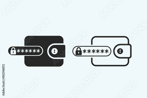 Wallet icons with password bars symbolizing secure access, authentication, and digital protection.