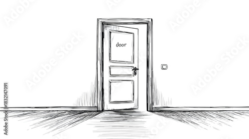 Unique Door Drawing with Quirky Message - Creative Concept Illustration