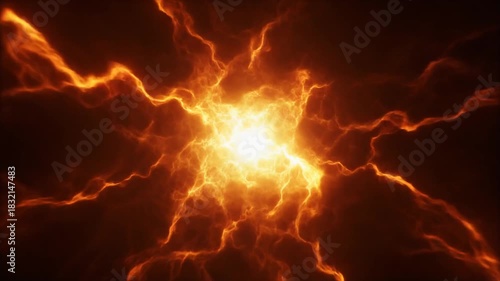 Seamless fiery plasma texture and burning orange heat explosion in the dark for background design