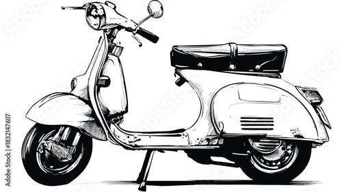 Detailed Motorcycle Drawing with Side Mirror Featuring Inspirational Quote