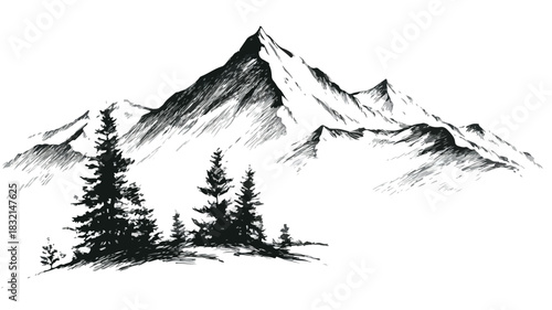 Mountain Drawing with Centered Mountain Vector Illustration