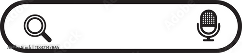 A magnifying glass search button and a microphone icon for voice search in the search bar. Vector.
