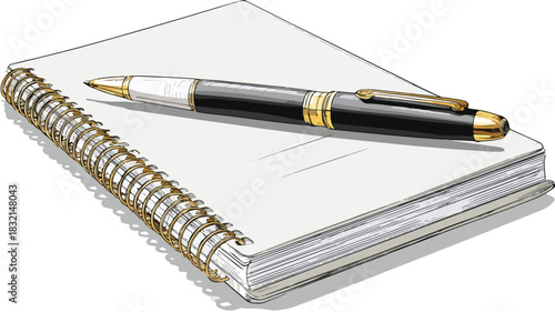 Professional Drawing of Pen and Notebook with Pen on Top - Creative Design Illustration
