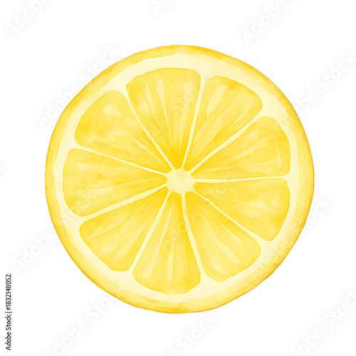 Watercolor lemon slice illustration, vibrant yellow citrus fruit section, fresh and juicy, healthy food ingredient design.