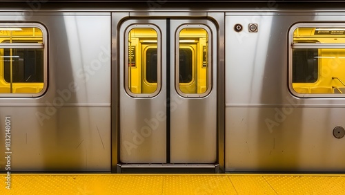 Urban subway train with doors and windows at a yellow platform