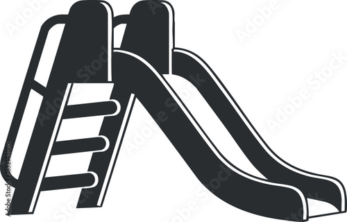 A playground slide with a ladder in black and white outline vector style, ideal for children's activity designs