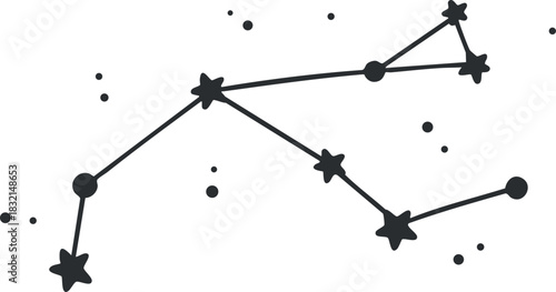 A constellation of stars connected by lines in a black and white minimalist vector style, ideal for astronomy-themed designs